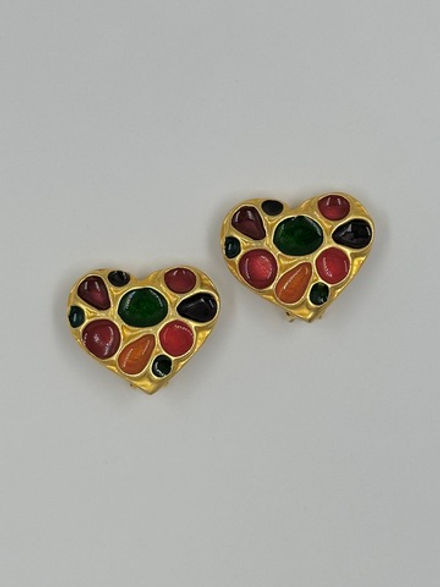 Клипсы Сердечки с разноцветной эмалью