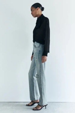 ZARA ДЖИНСЫ RELAXED СО СРЕДНЕЙ ПОСАДКОЙ — ZW COLLECTION, ГОЛУБОЙ