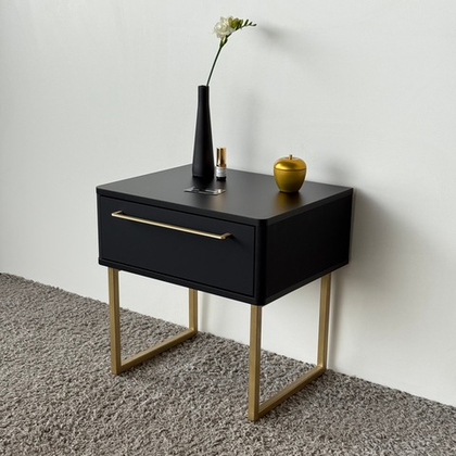 Тумба прикроватная на ножках ROYAL 5201 эко (Черный-Золото-р.золото)