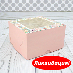 Коробка для 4 капкейков "Пионы" с окном