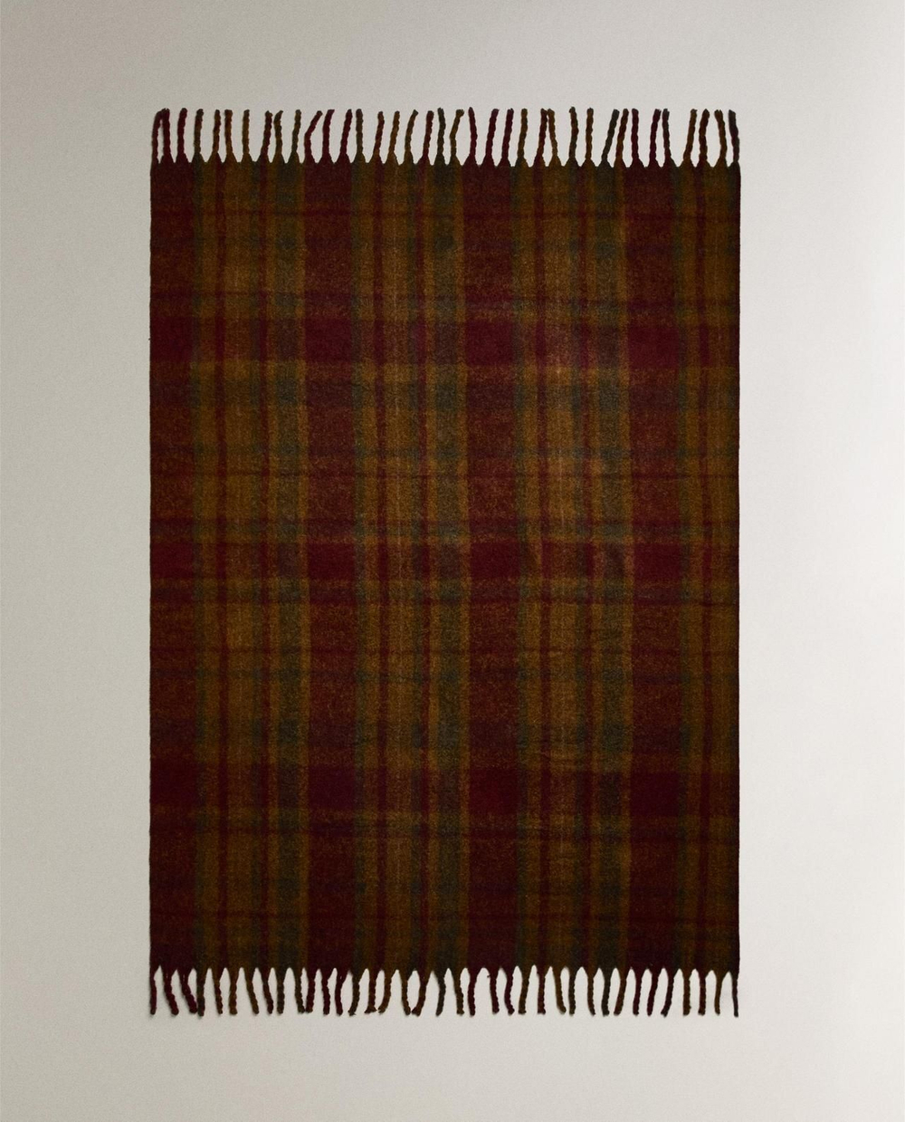 Zara Home - Плед из альпаки в клетку с бахромой, коричневый, 140x190 см