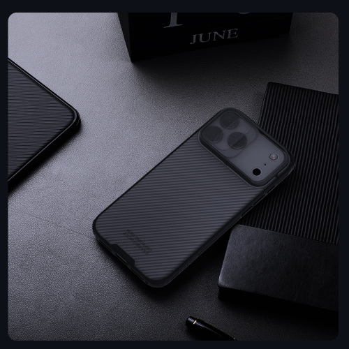 Чехол серого цвета (Transparent black) на iPhone 17 Pro Max, серия CamShield Pro (обновленная двойная защитная шторка для камеры) от Nillkin