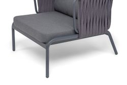 "Ронда" кресло плетеное из роупа, каркас алюминий темно-серый (RAL7024) муар, роуп серый 40 мм tex, ткань темно-серая 027