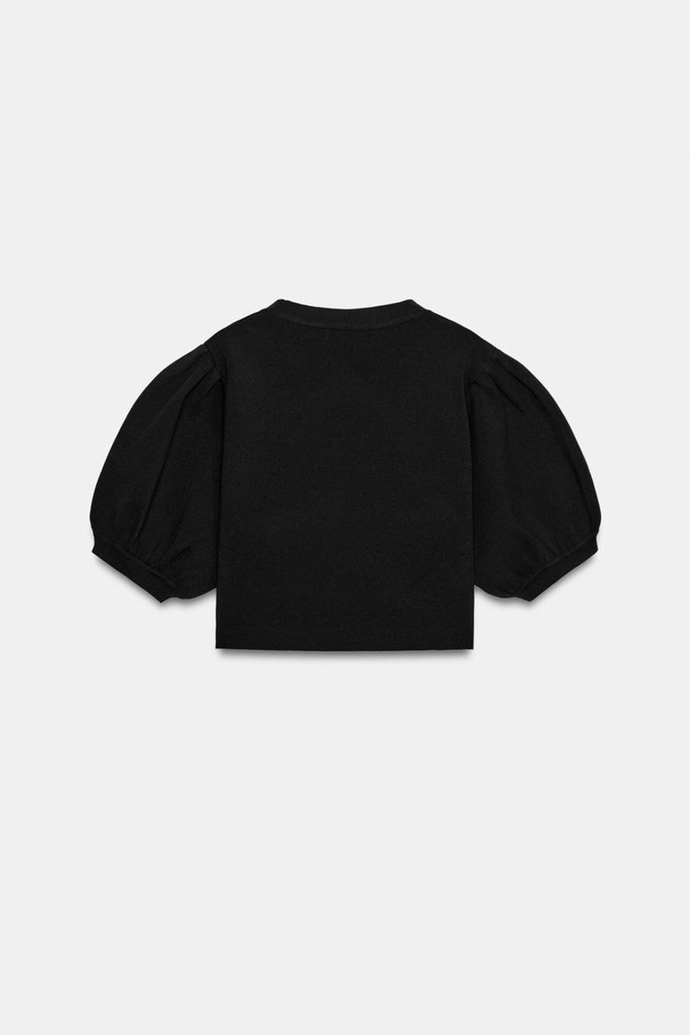 ZARA ТРИКОТАЖНЫЙ ТОП С ОБЪЕМНЫМИ РУКАВАМИ, ЧЕРНЫЙ