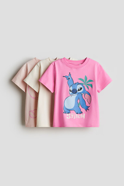 H&M Набор из трех хлопковых футболок с принтом, розовый