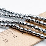 Гематит Шар граненый бусины (имитация), цвет серебристый, размер около 4 мм, цена за отрезок 19 см (1/2 нити)