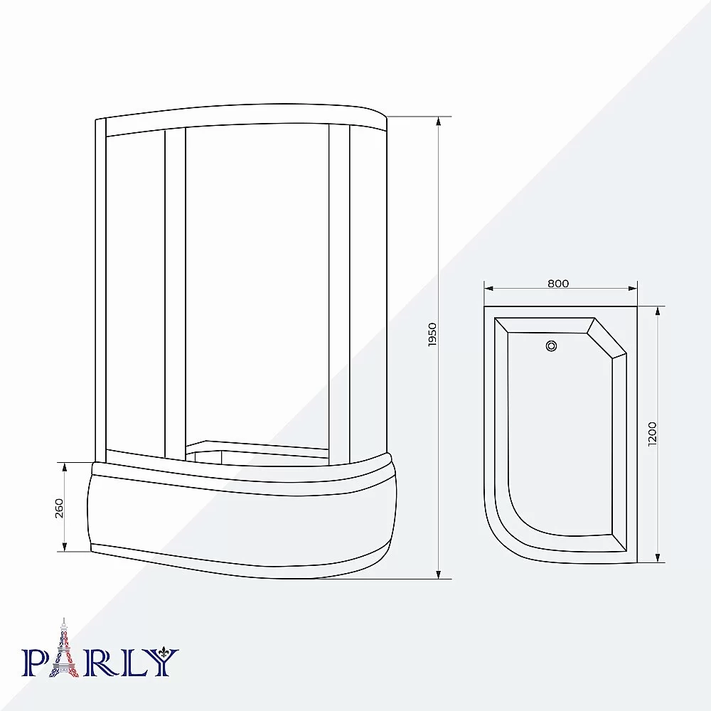 Душевой уголок Parly ZFM1201B 120x80 профиль черный матовый/стекло матовое