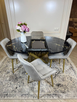 Круглый раздвижной стол "Черный мрамор", и стулья "Бостон" серый