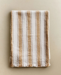 Zara Home - Льняное одеяло с полосками на подоле, горчичный, 140x190 см