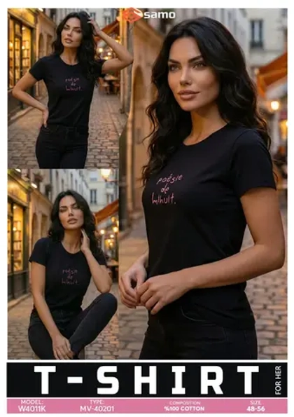 4011 Футболка женская с принтом черный (56)