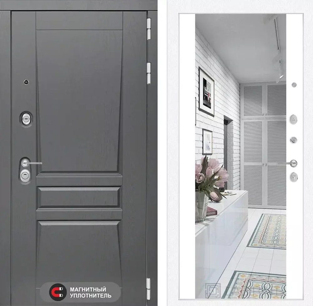 Дверь Входная Лабиринт Платинум С зеркалом Максимум Белый софт