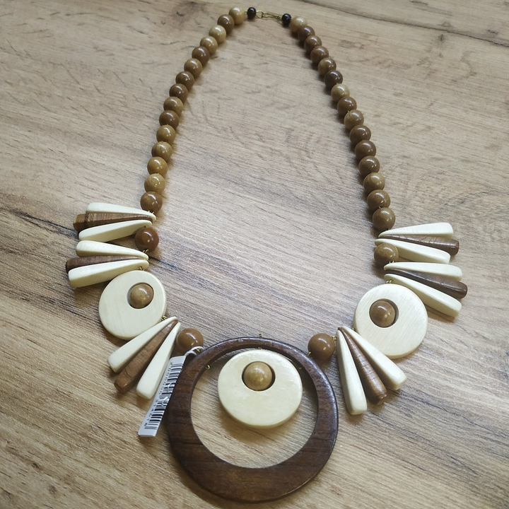 Колье Ангелина, дерево, цвет коричневый, молочный, темно-.кор., 58 см