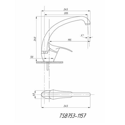 Смеситель для кухни Tsarsberg TSB-753-1157, однорычажный, хром