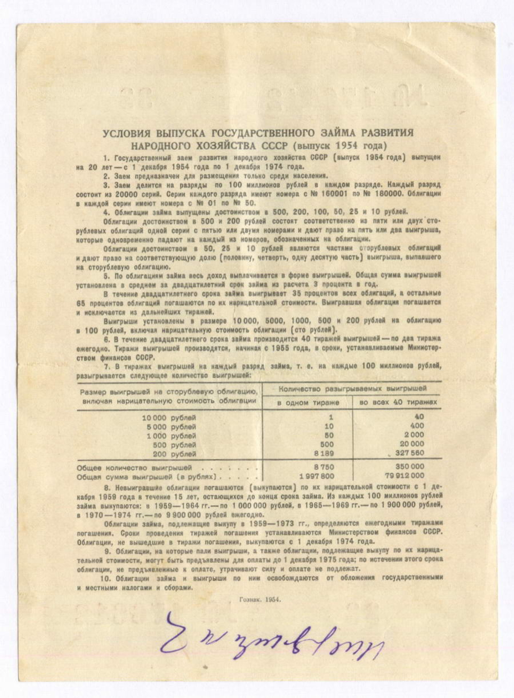Облигации 100, 50 и 10 рублей 1954 год. VF