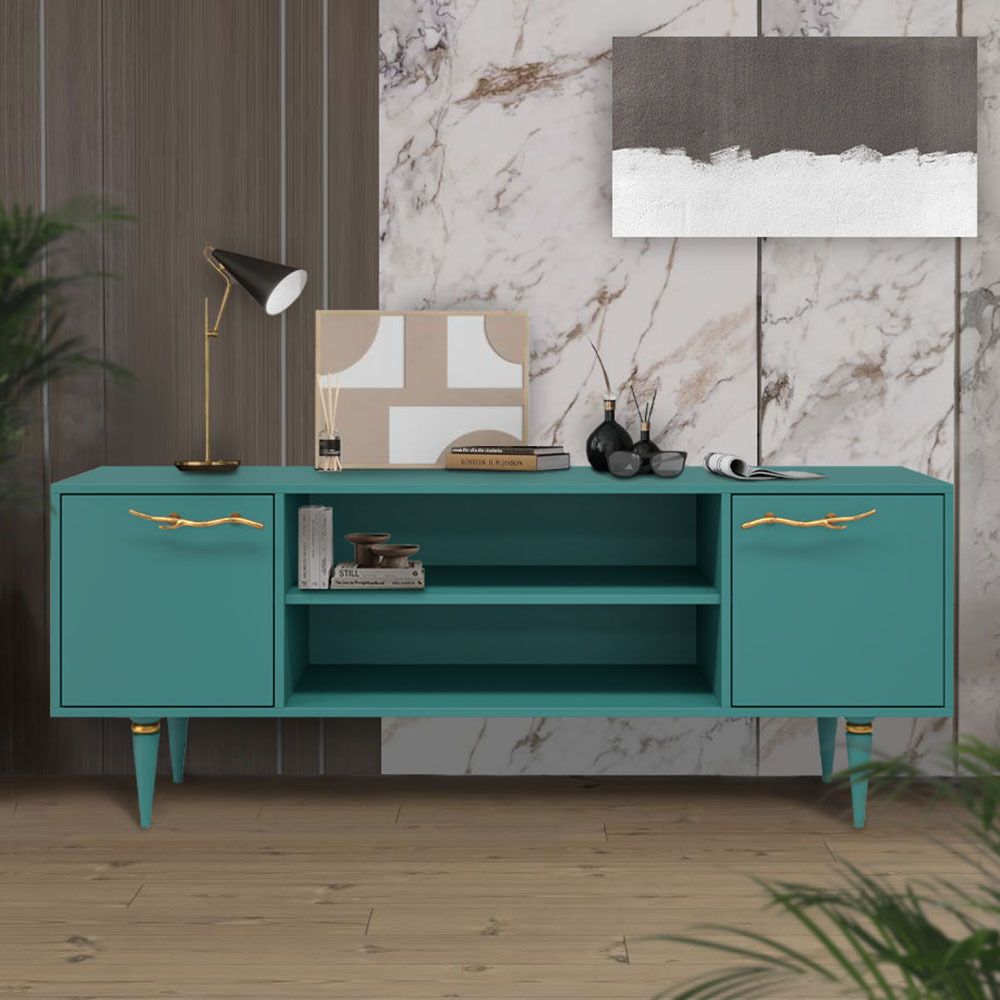 Тумба под ТВ Арт Колор matte 155см Классик Голд Пастельно-синий матовый