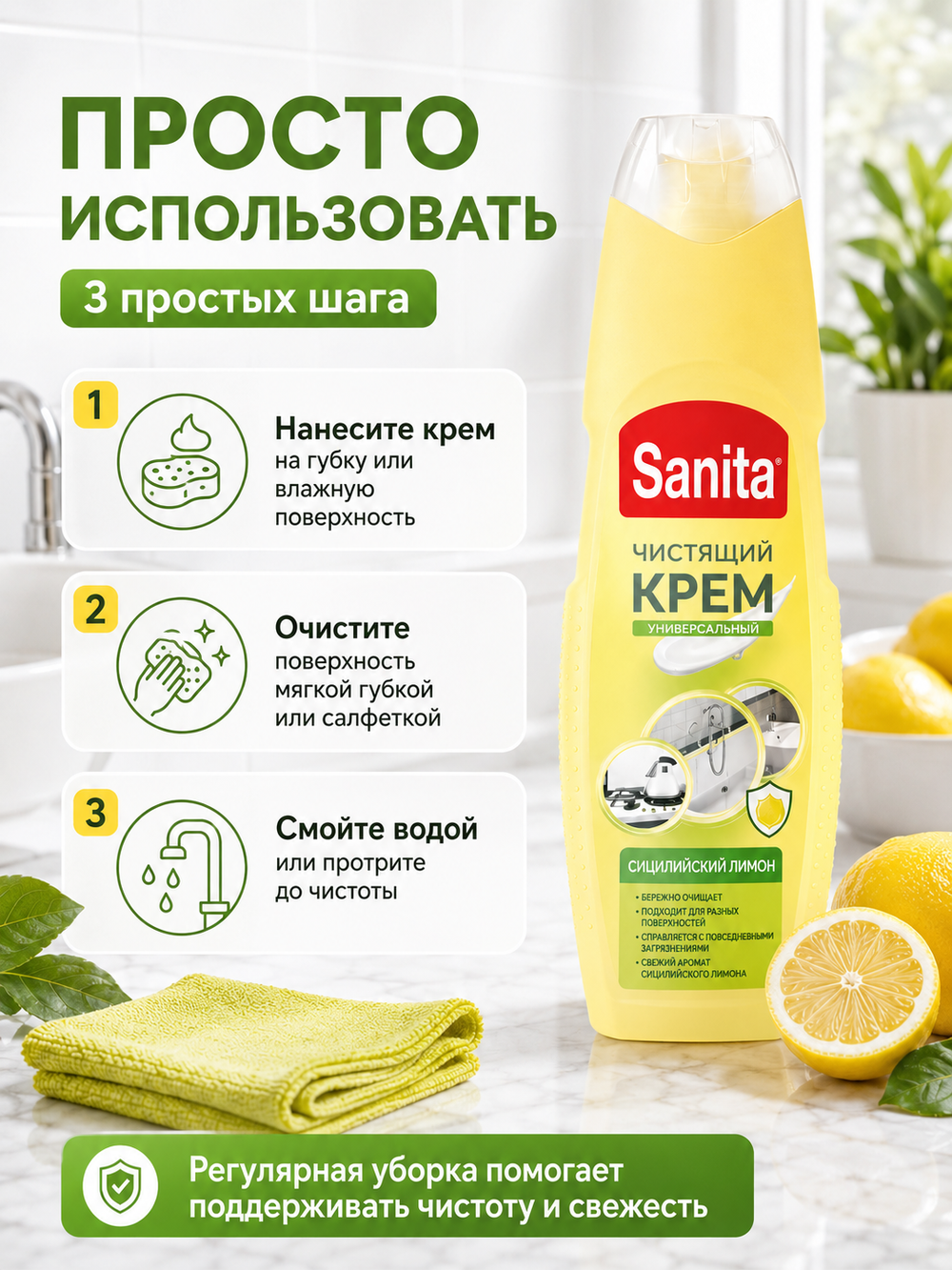 Чистящее средство универс.крем Sanita Сицилийский лимон 600мл