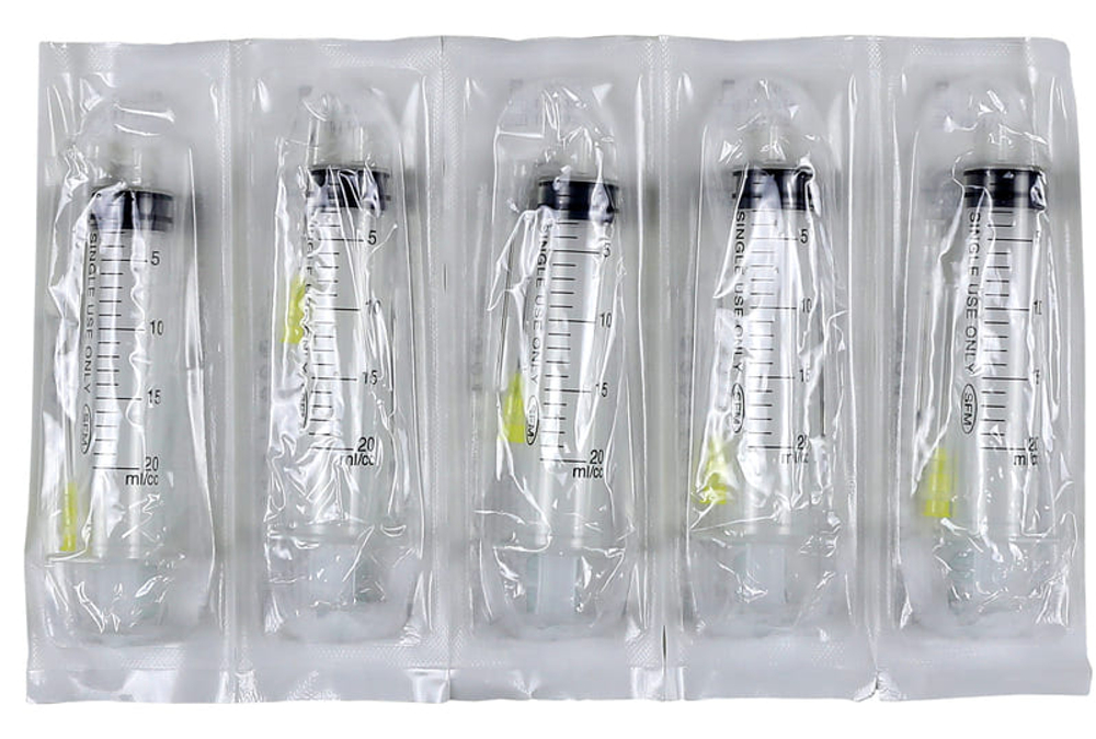 Шприц трехкомпонентный Luer с двумя иглами 20 мл 20G (0,9 ⨯ 40 мм) + (1,6 ⨯ 40 мм) 16G SFM 50 шт