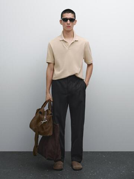 Massimo Dutti Футболка-поло из хлопка, песочный