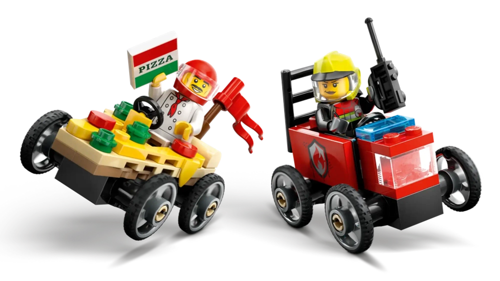 Конструктор LEGO City 60458 Машина-пицца против гоночной пожарной машины