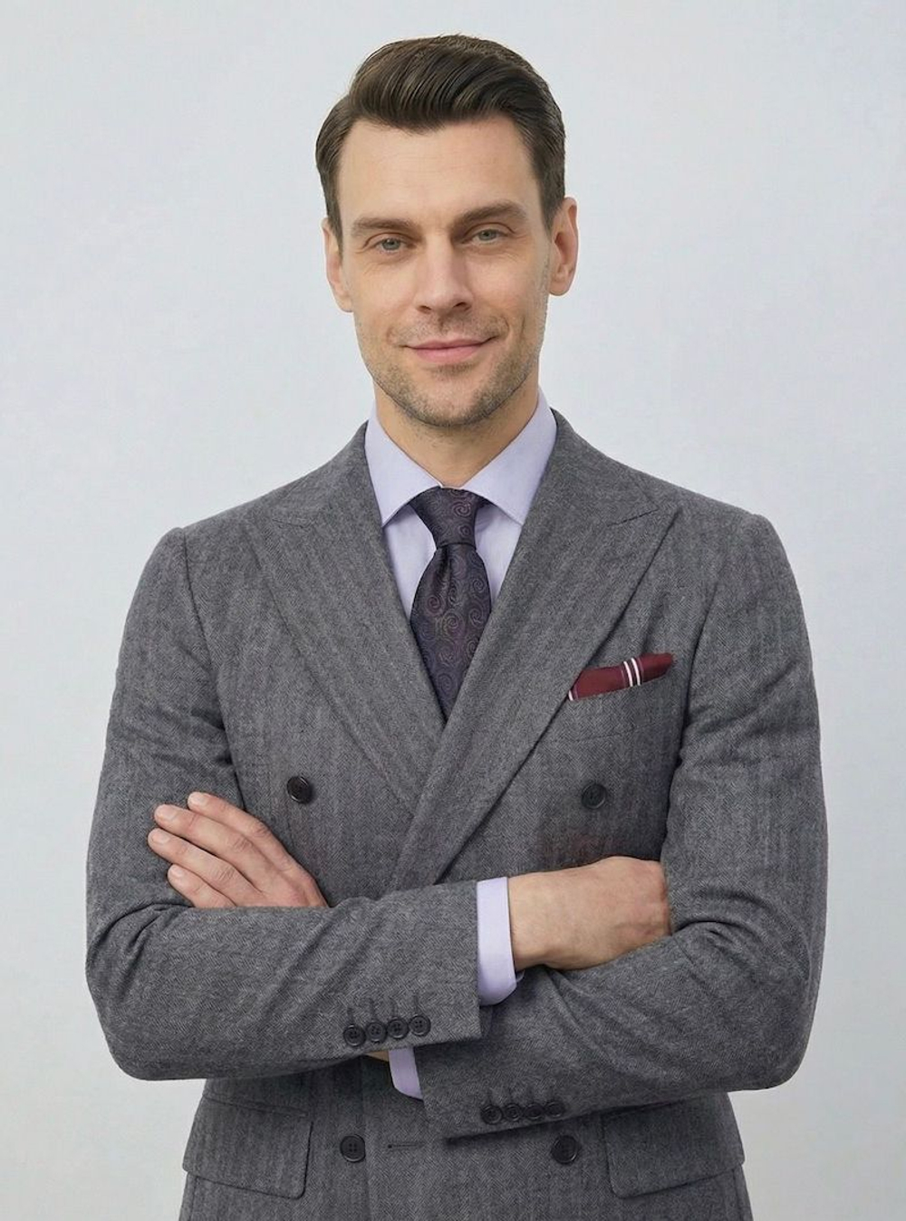 Мужской костюм двубортный (серый) А76