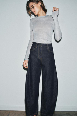 ZARA ДЖИНСЫ ZW COLLECTION ANKLE BALLOON СО СРЕДНЕЙ ПОСАДКОЙ, СИНИЙ