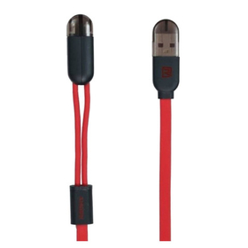 Кабель USB - 2 в 1 для [iPhone + MicroUSB] Remax RC-025t (плоский) Красный