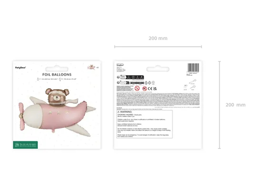 Шар "Мишка на розовом самолёте" (94х61 см)