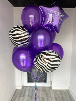 Воздушные шары охапка зебра фиолетовые  №692