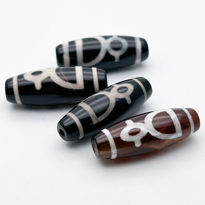 Бусина "Дзи" Кубера, тонированный халцедон, размер около 30*10 мм, цена за 1 шт