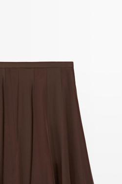 Massimo Dutti Струящаяся расклешенная юбка миди, коричневый