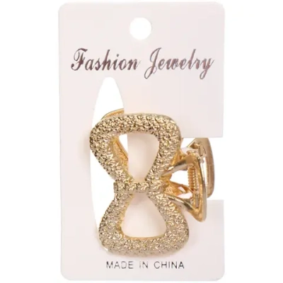 Заколка - краб для волос на блистере «КАСКАДА», бантик, цвет золото и серебро, 2.5*4см (пакет с подвесом)