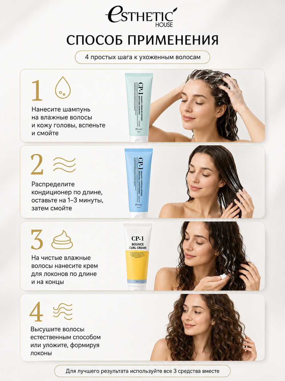 ESTHETIC HOUSE Набор шампунь и бальзам для волос увлажняющий CP-1 Aquaxyl Complex 2х100мл, ухаживающий крем для волос CP-1 Bounce Curl Cream, 150мл