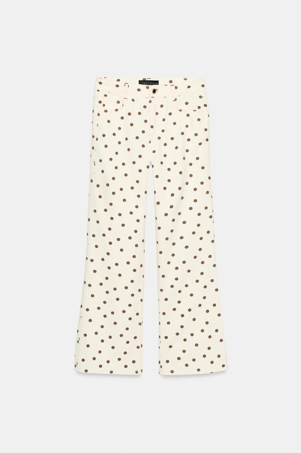 ZARA ДЖИНСЫ Z1975 МИНИ-КЛЕШ СО СРЕДНЕЙ ПОСАДКОЙ И В ГОРОШЕК, ЖЕЛТОВАТО-БЕЛЫЙ