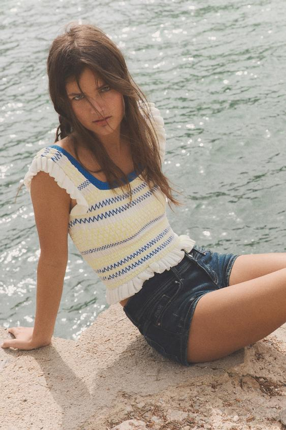 ZARA ТОП В ПОЛОСКУ С ЖАТКОЙ, РАЗНОЦВЕТНЫЙ