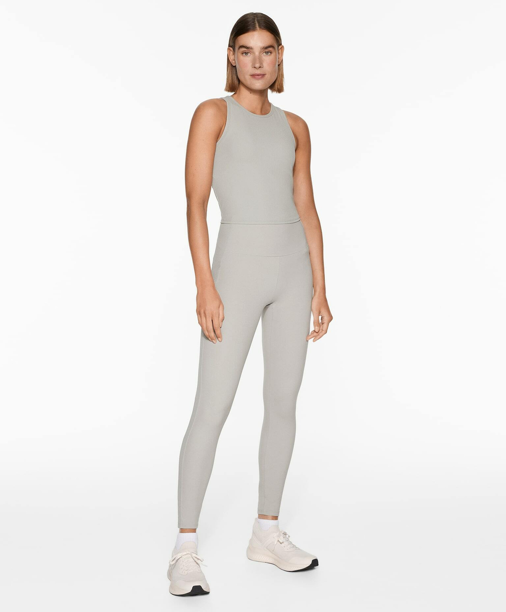 OYSHO Легинсы Comfortlux в рубчик с высокой посадкой длиной 65 см, серый