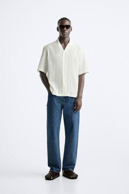 ZARA РУБАШКА ИЗ ЭЛАСТИЧНОЙ ТКАНИ С РЕЛЬЕФНЫМ УЗОРОМ, ЖЕЛТОВАТО-БЕЛЫЙ