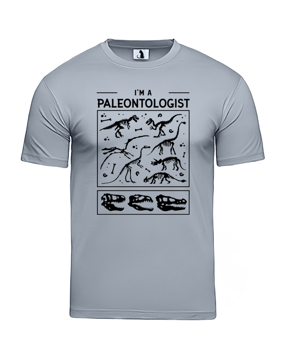 Футболка Я палеонтолог классическая прямая серая с черным рисунком