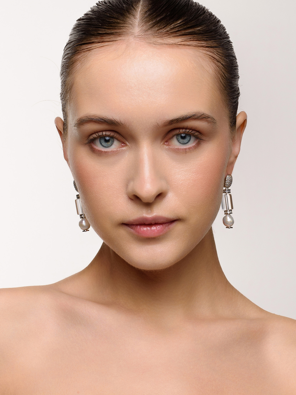 Серьги "Tube pearl shine" Silver