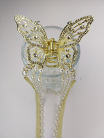 Блестящий краб-бабочка для волос с кисточками со стразами и жемчугом (имитация) . Золото