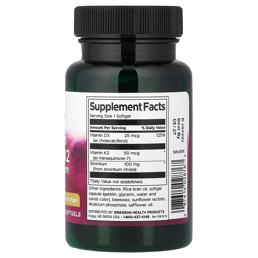 Swanson Vitamins, витамины D3 и K2 со стронций, 60 мягких таблеток
