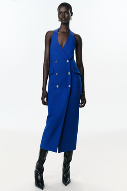 ZARA ПЛАТЬЕ МИДИ КРОЯ ТРУБА С ЗАПАХОМ, ЯРКО-СИНИЙ
