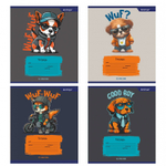 Тетрадь 12л., клетка, Alingar, скрепка, блок офсет, 100% белизна, мелованный картон (стандарт), "Wuf. Dogs"