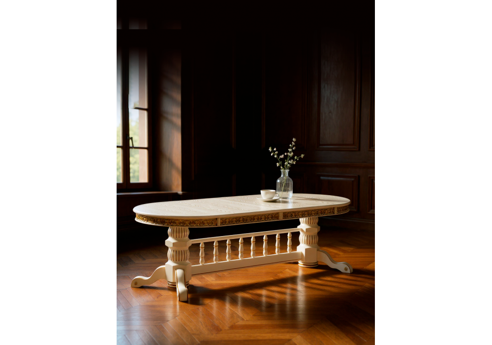 Стол деревянный Woodville Кассиль крем, золотая патина