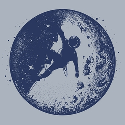 0240 принт Космонавт на Луне синий на серой футболке