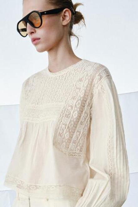 ZARA РУБАШКА С ВЫШИВКОЙ ZW COLLECTION, ЦВЕТ СЛОНОВОЙ КОСТИ