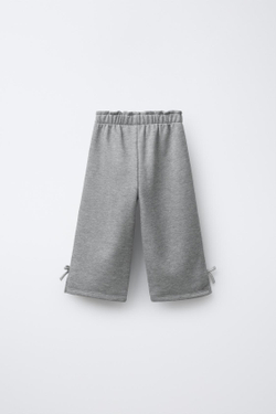 ZARA БРЮКИ ФЛИСОВЫЕ С БЛЕСТЯЩИМИ БАНТАМИ, СЕРЫЙ МЕЛАНЖ