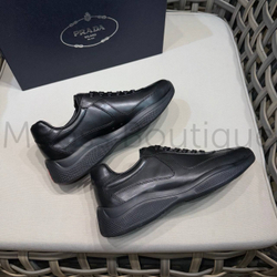 Мужские кроссовки Prada America’s cup кожаные черного цвета
