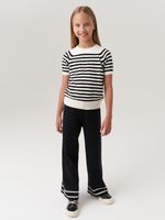 Джемпер для девочки с коротким рукавом AT1012 молочный-черный