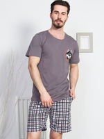 Мужской комплект с шортами в мелкую клеточку (Размер: XXXL) (Цвет: серый)