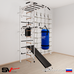 Шведская стенка Sv Sport усиленная 65510 (Турник рукоход/Брусья/Скамья/Канат/Лестница/Цепь/Мешок 15кг/Канатный лаз)